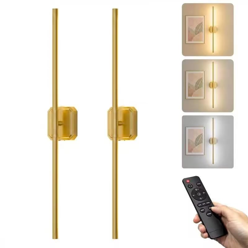 Image of Ollny Rechargeable Battery Operated Wall Sconces Set of Two with Remote Control, Dimmable & 3 Color Temperatures Wall Scones, 350 Rotatable Wireless Wall Lamps for Bedroom, Living Room, 28.7in