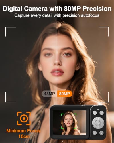 Image of Digital Camera, 5K 80MP Dual Screen, Auto Focus for Beginners Teens | Point and Shoot Camera with 18X Zoom, 32GB Card & 2 Batteries, Great Travel Vlogging Camera for YouTube, Black