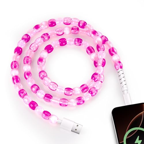 SAMONPOW for iPhone Charger 3.3FT Jade Beaded Phone Charger Cord iPhone Charger Cable High Speed Transfer USB Charging Cable for iPhone 14 13 12 11 Pro Max XR X 8 7 6 Plus SE iPad and More Pink Rose