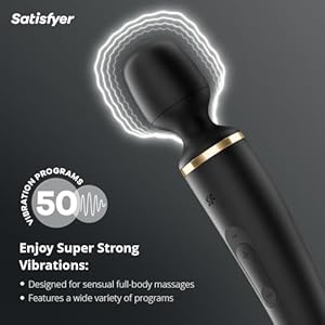 Satisfyer 'Wand-er Woman' Varita masajeadora con 50 modos de vibración 34 cm | Fuerte y Silenciosa | Masaje corporal para mujeres y hombres | Pequeño dispositivo de masaje completo | Negro