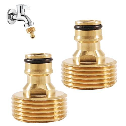 2 adaptadores de conexión rápida de latón de rosca macho de 1 pulgada, adaptadores de grifo para manguera de jardín, machos de roscar y sistema de riego, accesorios resistentes para jardín, sanitarios