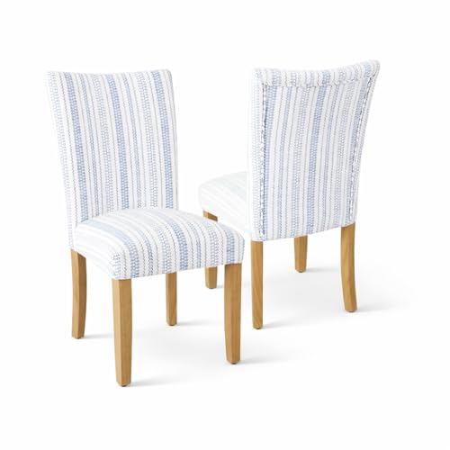 Image of HomePop Parsons Dining Chair - Blue Farmhouse Stripe (Set of 2)