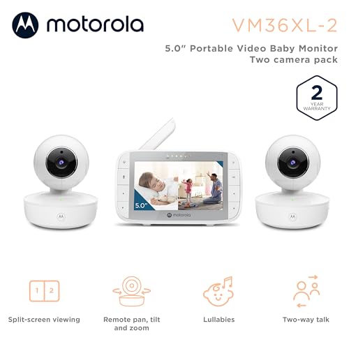Motorola Nursery VM36XL 2-Camera Video Baby Monitor, 1000ft Range no WiFi 2.4 GHz Wireless, 5" Screen, 2-Way Audio, Pan/Tilt/Zoom, Sensor, Lullabies, Night Vision - Thumbnail 2