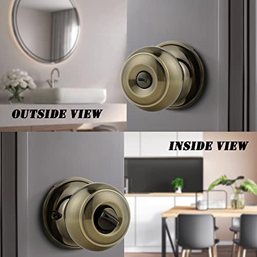 Probrico Privacy Door Knobs Lock Interior Bedroom Bathroom Door Handle Antique Brass Round Ball Keyless Lockset 5 Pack #TOP2
