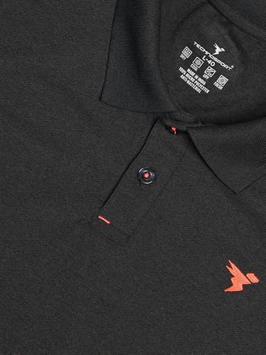 Image of TECHNOSPORT Men's Polyester Slim Fit Self-Design Short Sleeve Polo Matpiq T-Shirt with Anti Microbial, Techno Dry for Regular and Casual Use