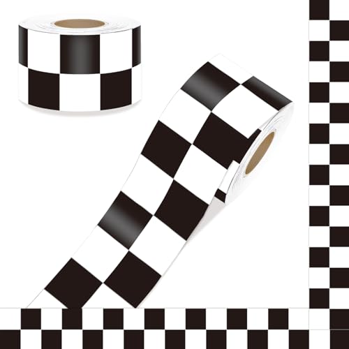 Starziwen 70ft Checkered Bulletin Board Borders, 2 Inch Blackboard Divider Line, Race Track Boundary Trim for Road Race Car Theme Classroom (Black)
