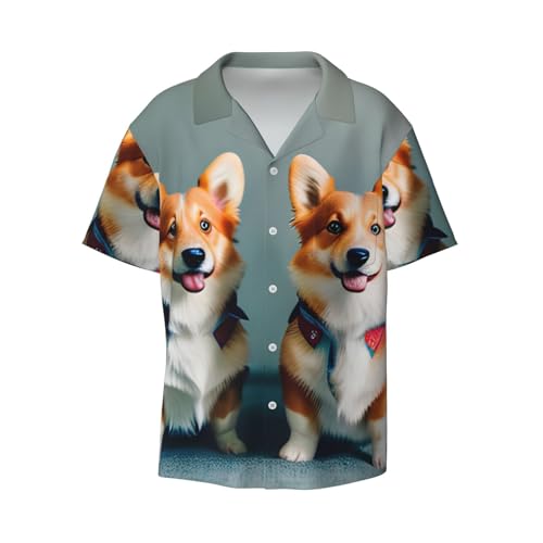 Chemise homme à manches courtes avec poche et imprimé Corgi respirant