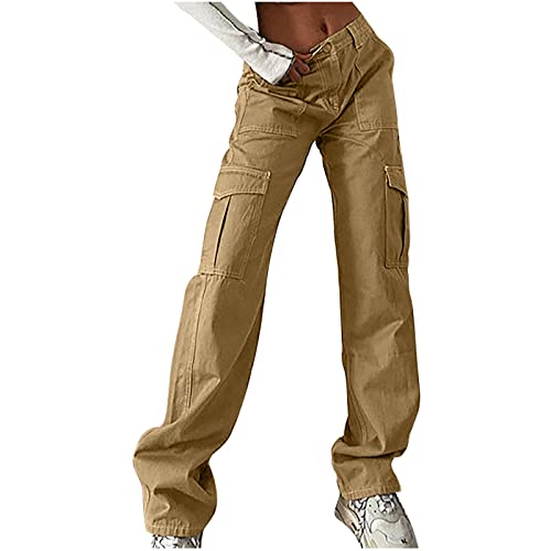 Womens Cargo Pants Parachute Wide Leg Pants Y2K Teen Girls Low Waisted Elastic Baggy Trendy Streetwear Jogger Pants
