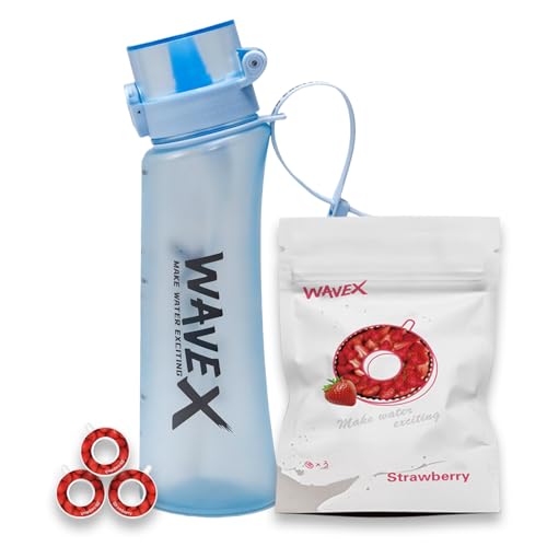 Image of Wavex Scented Water Bottle, Includes 3 Aroma Scent Pods, BPA Free, Flip Top Leak-Proof Lid, Straw & Carry Strap Included, Subtle Flavor Experience, No Sugar or Calories, (20.3 Ounce, Glacier Blue)