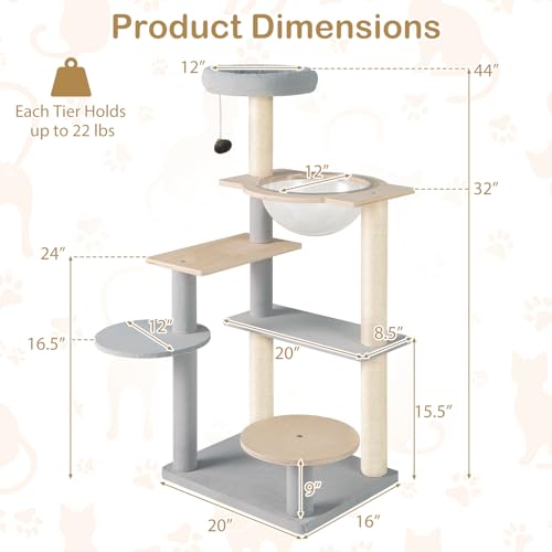 Tangkula Árbol para Gatos Moderno 44 pulgadas Multinivel miniatura 4