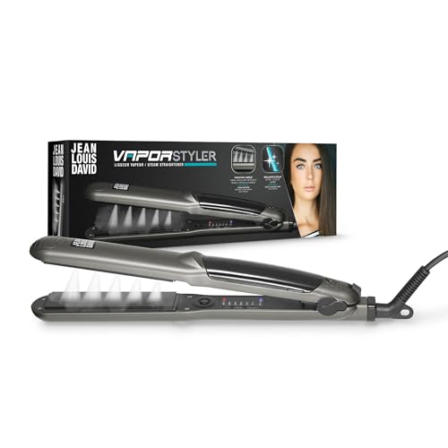Jean Louis David Lisciante a Vapore Vapor Styler – Piastre Sottili in Tormalina Ceramica – Serbatoio da 10 ml – 6 Temperature – Lisciatura Precisa per Capelli Corti e Medi – Idratazione, Lucentezza