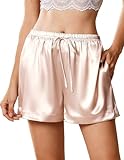 Ekouaer Womens Silk Satin Pajama Short Casual Sleep Shorts Summer Lounge Sleep Pj Short with Pockets Soft Lounge Shorts, Champagne, S