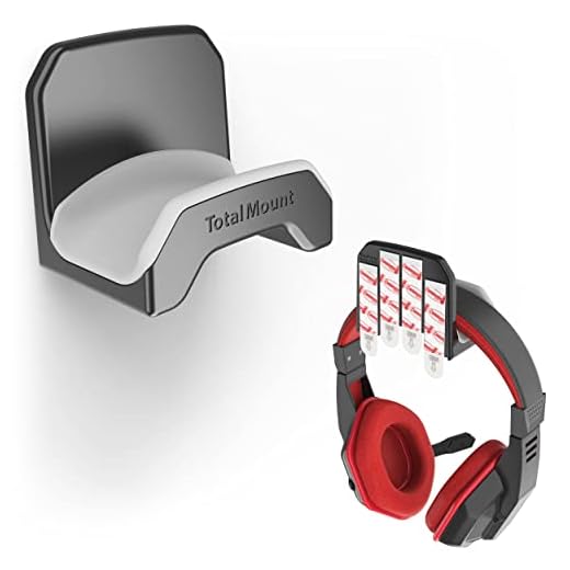 TotalMount Gaming Headset Hanger – Includes Removable Adhesive Strips for Easy, Damage-Free Wall, Desk, or PC Mounting (Black Headphone Hook with Premium Silicone Cradle – One Pack)