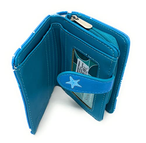 Shag Wear Shark Pattern Wallet for Women and Teen Girls Vegan Faux Leather Small 4.5" Teal4