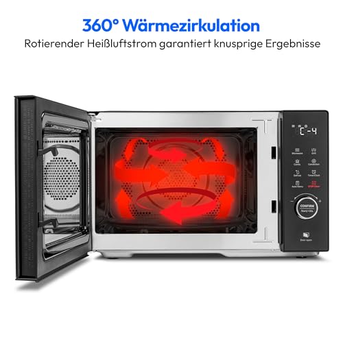 MEDION Mikrowelle mit Grill und Heißluft (23 Liter, 900 Watt, 1000 Watt Grill, 1680 Watt Heißluftfunktion, 11 Automatik-Programme, 5 Leistungsstufen, Auftaufunktion, Edelstahl, MD12031) [MODELL 2025]