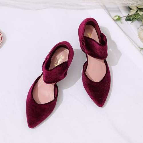 Image of RIBONGZ Kitten Heels for Women Closed Toe Comfortable Low Heels Pointed Toe Sexy Slip on Pumps Bridal Party Dressy Shoes