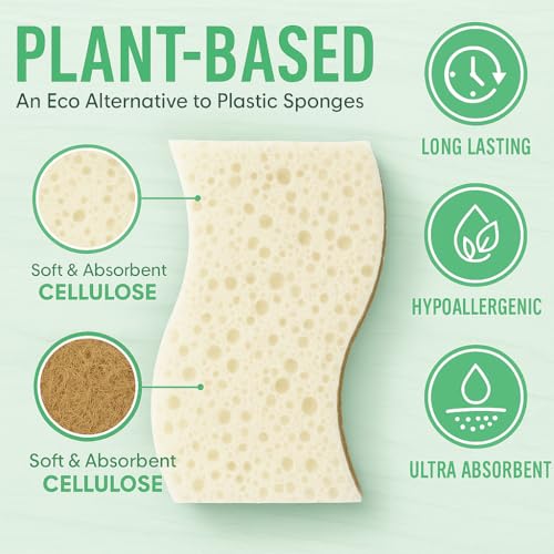 Image of Ampang Scrub Sponges for Kitchen Cleaning - Sisal Fiber & High-Foam Seaweed Cotton, Non-Scratch, Durable & Dishwasher Safe, Ideal for Washing Dishes and Household Tasks (Light Yellow S, 2)