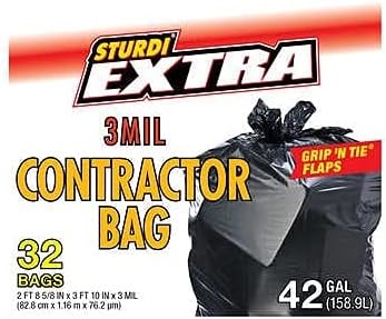 Sturdi Extra Contractor Bags, Black, 42 Gallon, 32 Count