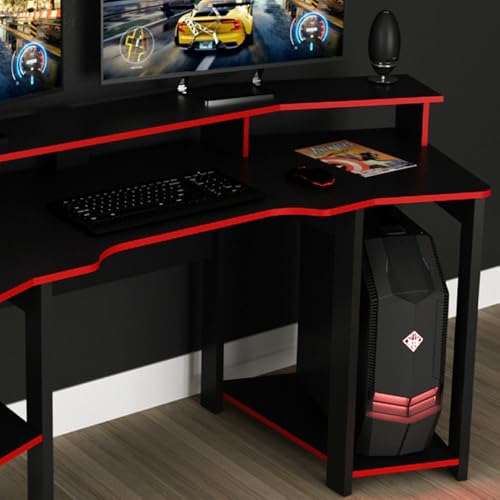 Mesa Gamer Cockpit 3 Prateleiras ME4167 Preto Vermelho Tecno Mobili