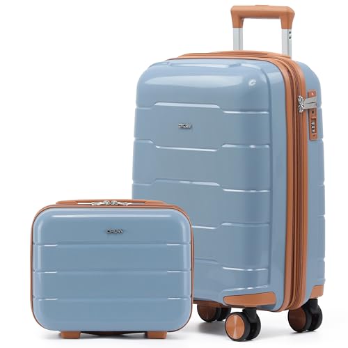 CRUW Hand Luggage 22" Expandable Lightweight Cabin Bag TSA Approved Lock Silent Wheels with Vanity Case Durable Polypropylene Luggage Suitcase Fits 56x45x25cm Overhead Carry On for easyJet.