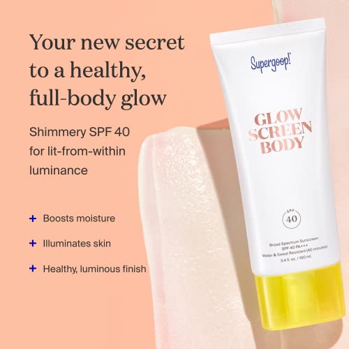 Supergoop! Glowscreen Body Spf 40 Pa+++, 3.4 Fl Oz - Body Lotion + Broad Spectrum Sunscreen With Subtle Shimmer - Adds Instant Glow & Hydration - Contains White Stargrass & Coconut Alkanes #TOP1