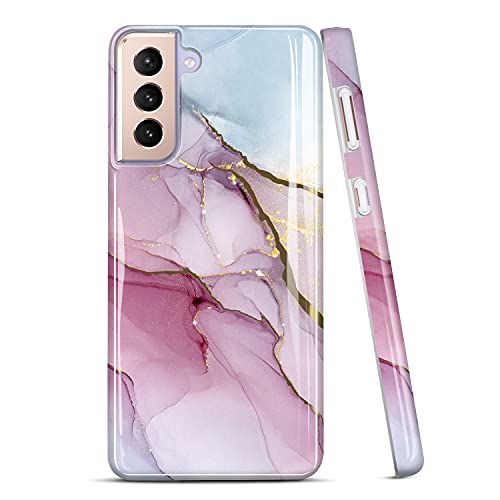 JIAXIUFEN Coque Galaxy S21 Coque TPU Gel Housse Etui Protection Ultra Fine Mince Léger Case Souple Coque pour Samsung Galaxy S21 5G 6.2 Pouce - Marbre Design Purple Blue Cover