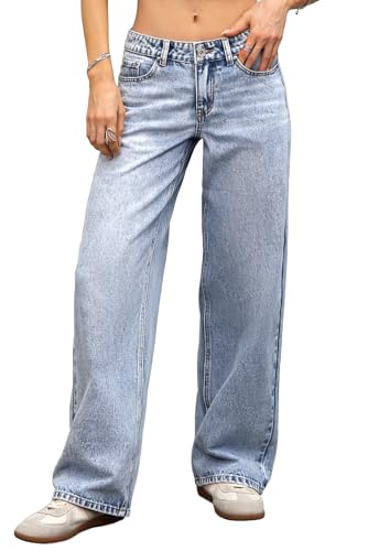 ELLEVEN Low Rise Baggy Jeans for Women Trendy Stretchy Y2K