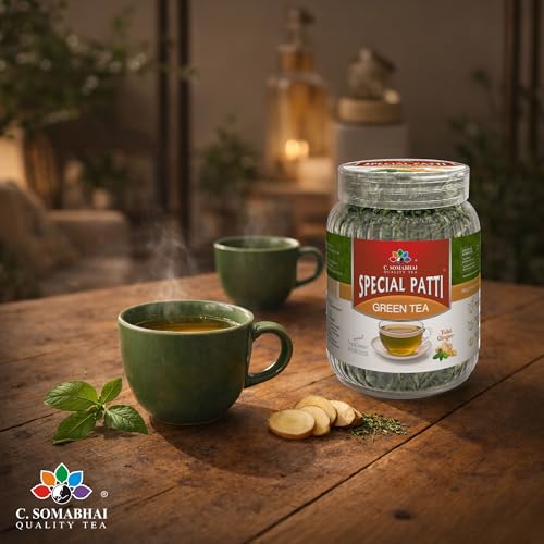 Image of C Somabhai Tulsi Ginger Green Tea 100g | Natural Herbal Green Tea | Antioxidant Rich | Refreshing & Soothing | Loose Leaf for Daily Wellness & Weight Management | Calming Detox Drink