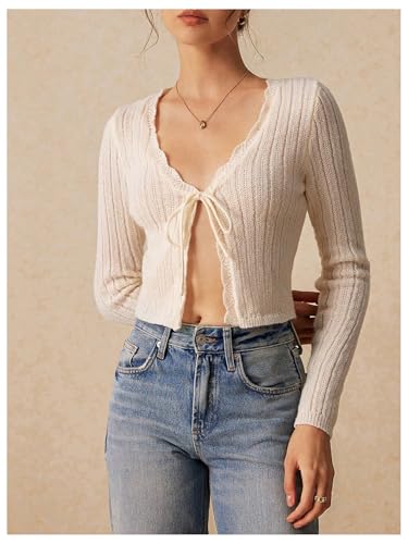 Floerns Women's Long Sleeve Lightweight Cardigan V Neck Tie Front Knitted Sweater4