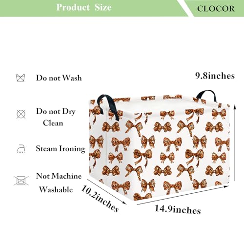 Image of CLOCOR Rectangular Storage Basket,Waterproof Books Box with Handles,Gift Basket(Leopard Print Bow)