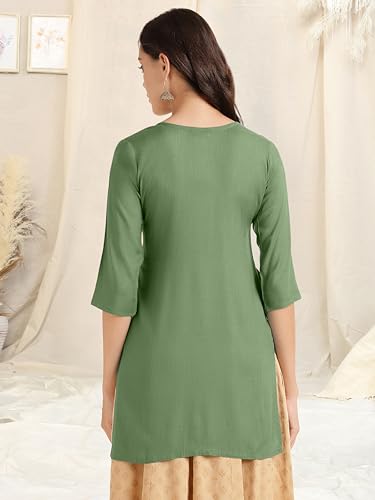 Image of MIRCHI FASHION Women's Straight Fit Rayon Sequins Embroidered and Polka Dots Printed Kurti Only