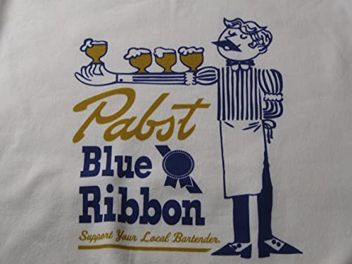 Bioworld Pabst Blue Ribbon Bartender With Beer Logo Men's White Long Sleeve Sweatshirt2