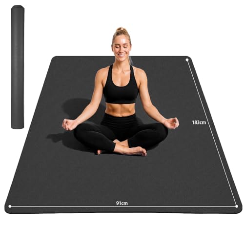 Stepwaver TPE Yogamatte Breit 183x91cm,6mm Dick, Sportmatte Fitnessmatte Rutschfest, Extrem Langlebig,Breite Fitnessmatte für Zuhause, Yoga, Pilates, Training, Stretching–Schwarz