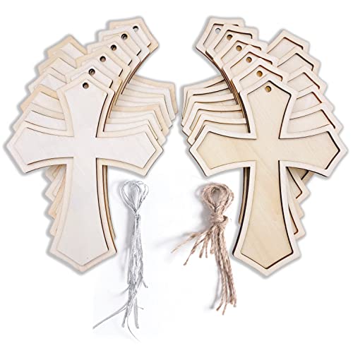 5 Inch Pack of 12 Layered Wooden Cross - Unpainted, Framed for DIY Crafts