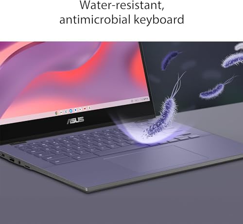 Image of ASUS 2024 Newest Chromebook CM1402 Laptop, 14 inch FHD Display, MediaTek Kompanio 520, 4 GB RAM, 64 GB eMMC, MediaTek Graphics, Bluetooth, Wi-Fi, Chrome OS, with 256 GB SD Card, Laptop Stand