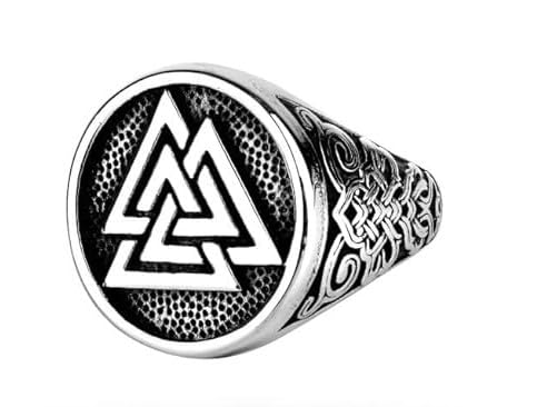 lovemi movements Men's Viking Valknut Silver Ring, Nordic Norse Symbol Oxidized Signet Ring-picture-30