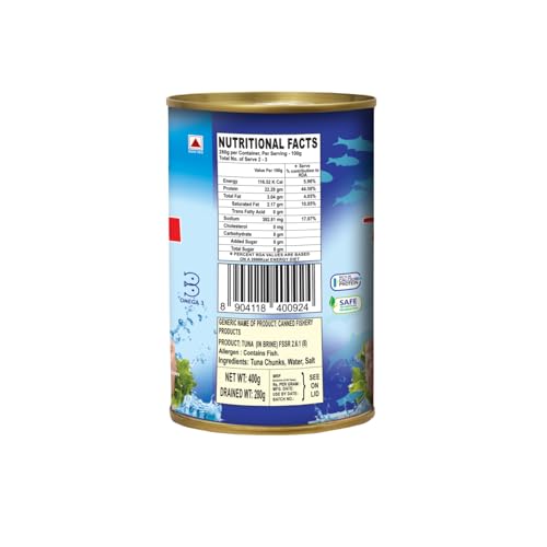 Image of Oceans Secret Tuna Chunks in Brine 400gm Pack of 4 Canned Tuna Fish | Balanced Nutrition | Light Taste | in Clean Brine | Premium Cuts Ready to Eat