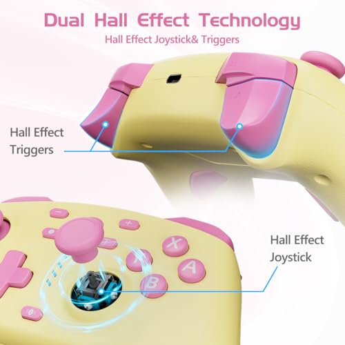 Image of Wireless Switch Controller for Switch /Switch 2 /OLED /Lite /PC, Wireless Switch Pro Controllers with 2.4G Dongle, Hall Effect Joysticks & Hall Triggers, Dual Rumble, Turbo & 2 Macro Back Buttons(Yellow)