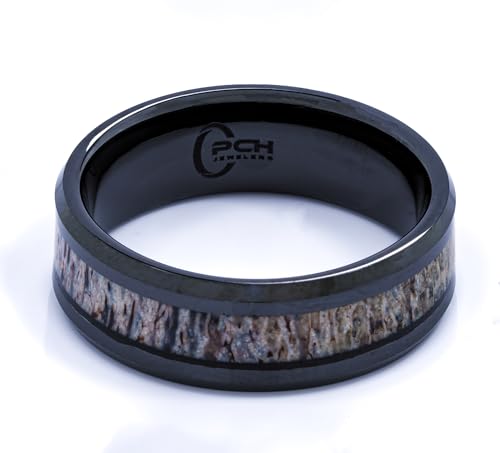 Deer Antler Ring Black Ceramic 8mm Gift or Wedding Band4