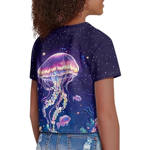 Image of Kids T Shirt Short Sleeve Crop Tops for Girls Summer Clothes Pullover Tees Shirt 5-14