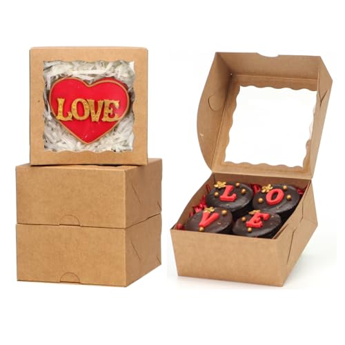 JCXGRVC 40 Pcs 4x4x2 Inch Pastry Bakery Boxes Truffle Boxes Cookies Boxes with Window Dount Soap Browine Cake Boxes Chocolate Covered Strawberries Boxes Treat Box for Christmas