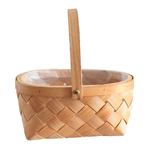 ABOOFAN 1pc Flower Basket Flower Girl Baskets Wicker Picnic Basket Flower Girl Baskets Wicker Wedding Decor Wicker Easter Basket Hand Decor Dessert Bride Rattan Container to Weave