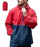 ZITY Men's Raincoat Ultra Lightweight Waterproof Rain Jacket with Hood Breathable for Travel Outdoor‌ Red/Navy XL