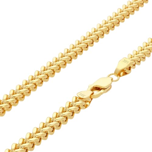 Nuragold 14k Real Yellow Gold Franco Square 4mm Box Chain Wheat Chain Necklace (18