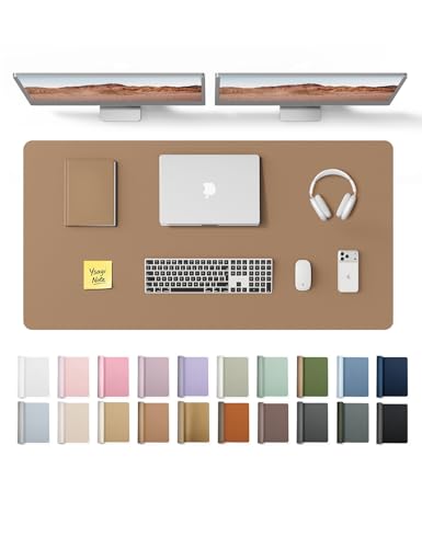 Image of YSAGi Leather Desk Protector, Office Mat, Large Mouse Mat, Non-Slip PU Leather Blotter, Laptop Desk Pad, Waterproof Writing Pad for Office and Home (Khaki, 47.2 inch x 23.6 inch)