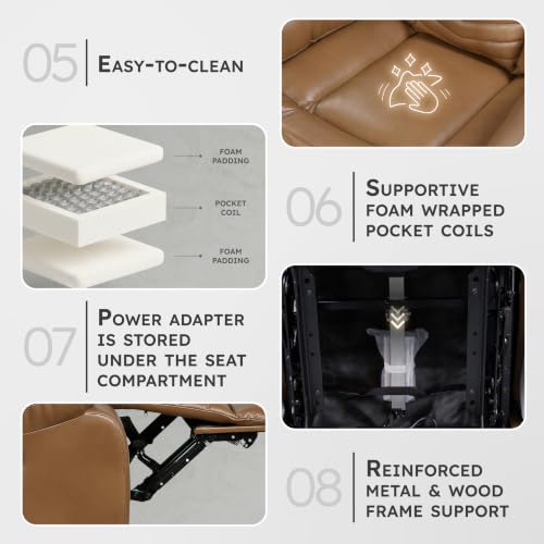 Image of Lexicon Faux Leather Power Recliner Chair with USB Charging Ports, Brown