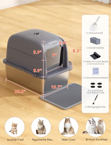 MeoWant Katzenklo Edelstahl Mit Deckel XXL,Großes Kapazität Abnehmbare Dreischichtige Geschlossene Geruchsdichte Edelstahl Katzenklo,Inklusive katzenklo Matte und Schaufel,Leicht zu reinigen (2pcs)