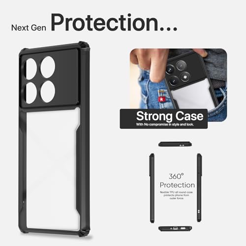 Image of Pikkme Poco F6 Pro 5G Back Cover | Crystal Clear Transparent Back | Ultra Hyrbid | Full Camera Protection | Raised Edge | Bumper Back Case (Black)
