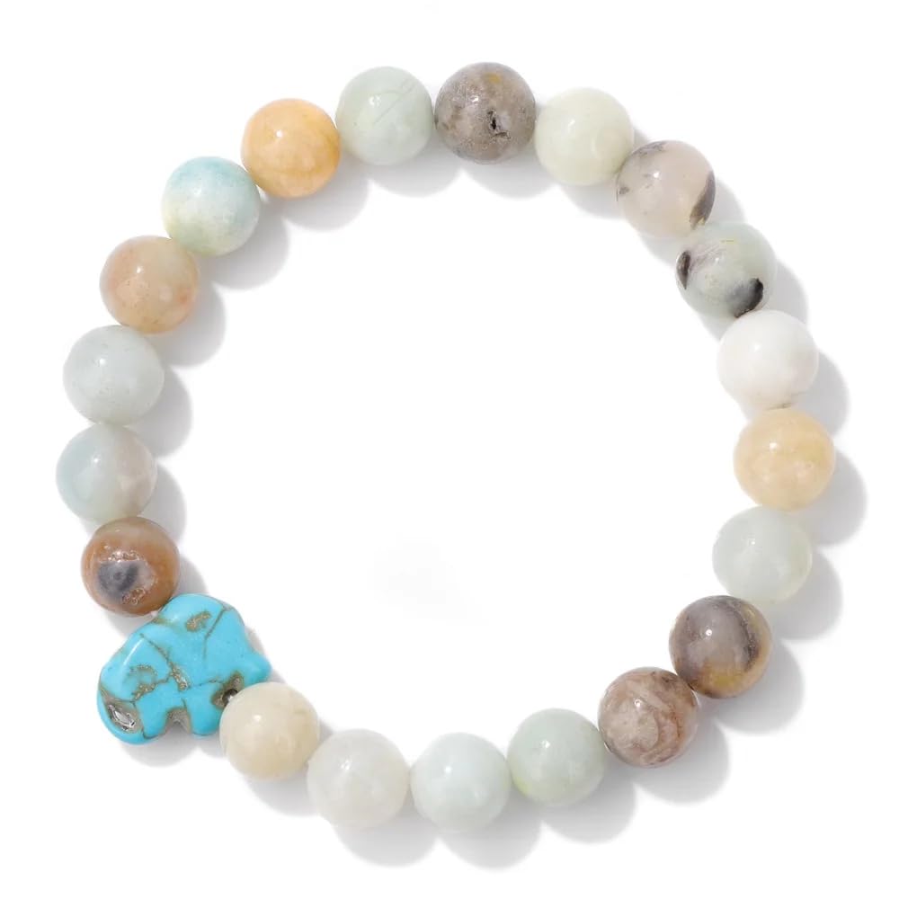 WZGWDC Bracciale con Perline di Elefante Bracciale Elasticizzato Elastico in Pietra Naturale con quarzi Rosa Turchese per Donna Uomo Spiaggia Estiva