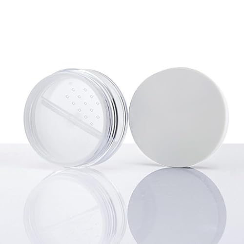 GLOLOOS 3 pcs 30ml(1.02oz) White Reusable Portable Powder Compact Container No Leak Powder case with Rotatable Sifter and Lined Screw Lid.